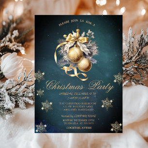 Gold Christmas Balls,Snowflakes Vintage Company  Invitation
