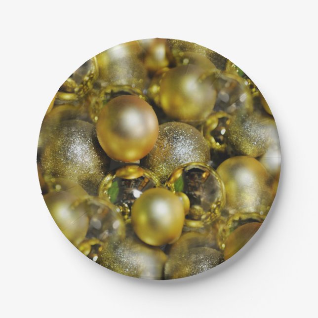 Gold Christmas Baubles Paper Plate (Front)