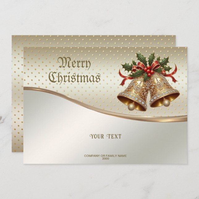 Gold Christmas Bells Holiday Card (Front/Back)