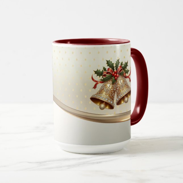 Gold Christmas Bells Holiday Mug (Front Right)
