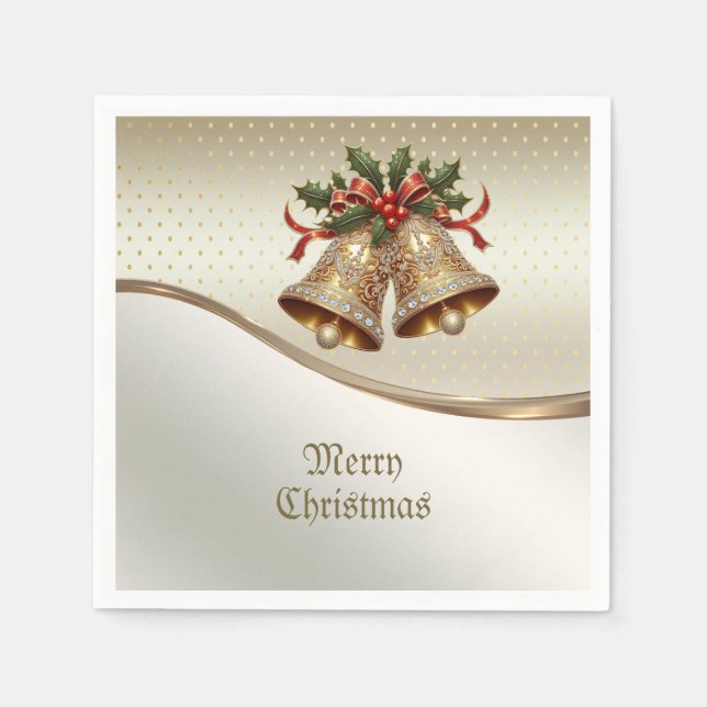 Gold Christmas Bells Holiday Napkin (Front)