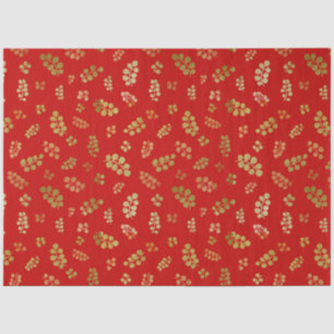 Gold Christmas Berries on Red ~ Tissue Paper