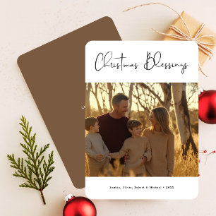 Gold Christmas Blessing Faith Based Family Photo Holiday Card