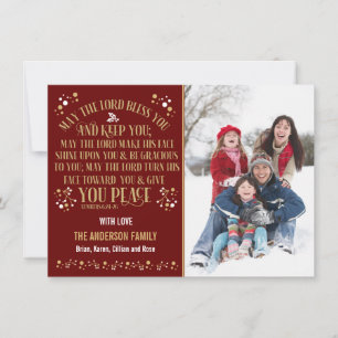 Gold Christmas Blessing Numbers 6:24-26 Photo Holiday Card