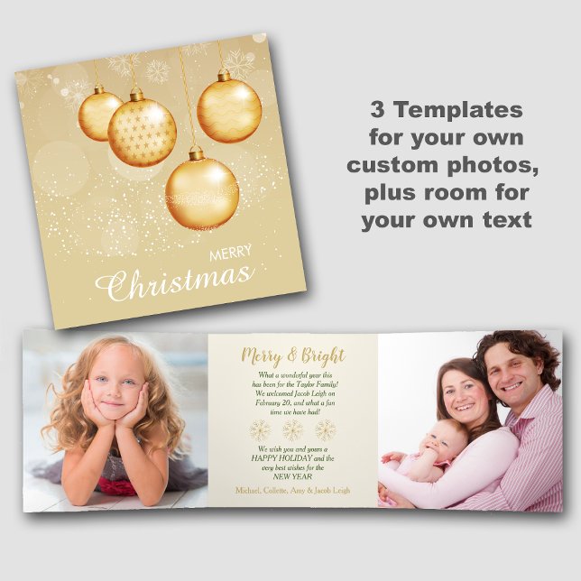 Gold Christmas Bulbs 3 Photo Template (Creator Uploaded)