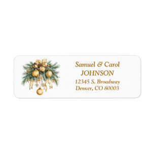 Gold Christmas Decor on White Return Address Label