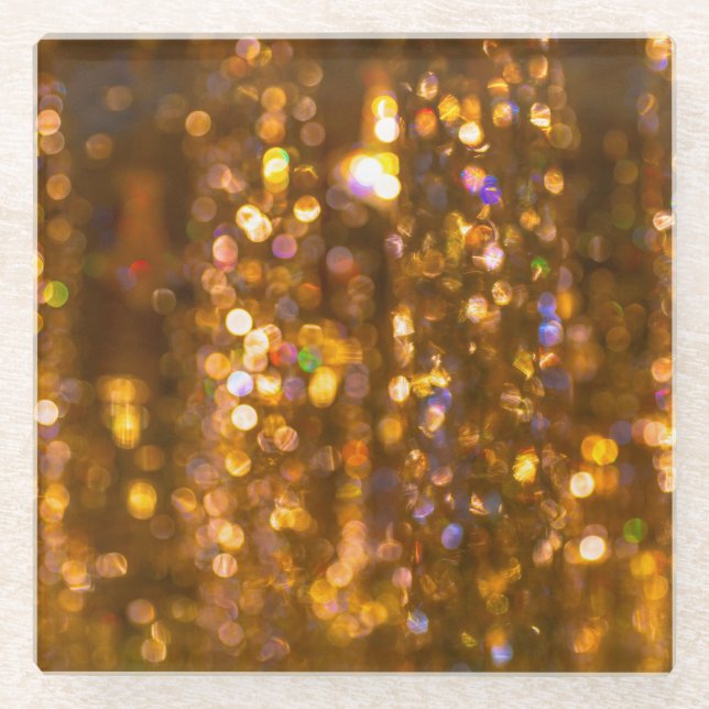 Gold Christmas: Defocused Abstract Background Glass Coaster (Front)