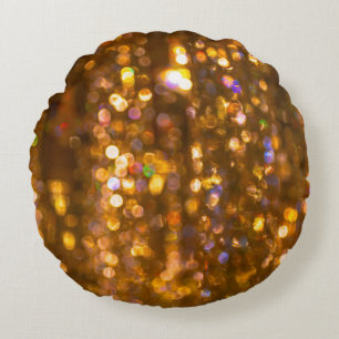 Gold Christmas: Defocused Abstract Background Round Cushion