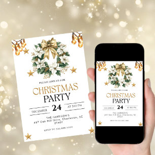gold Christmas Dinner Party Invitation