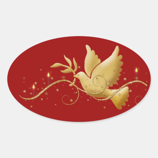 Gold Christmas dove peace candles Oval Sticker (Front)