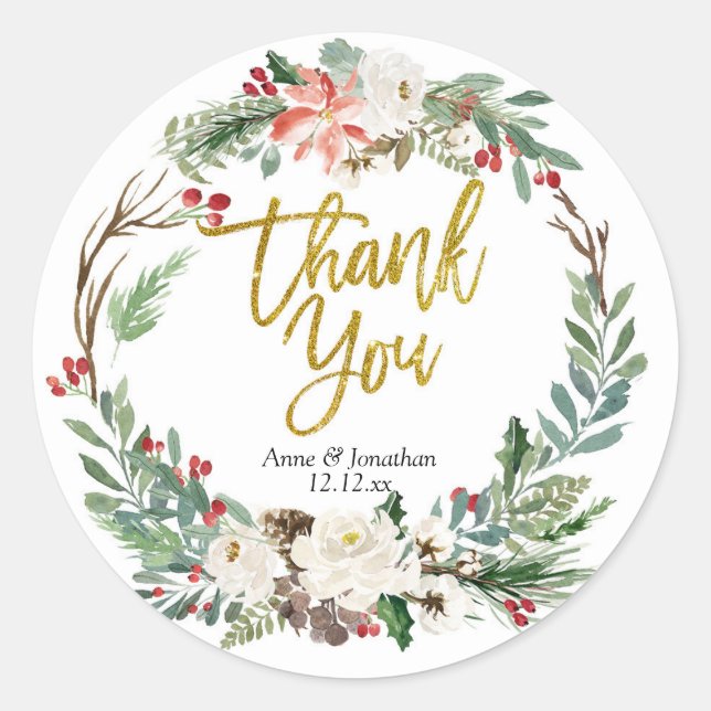 Gold Christmas Floral Thank You Tag (Front)