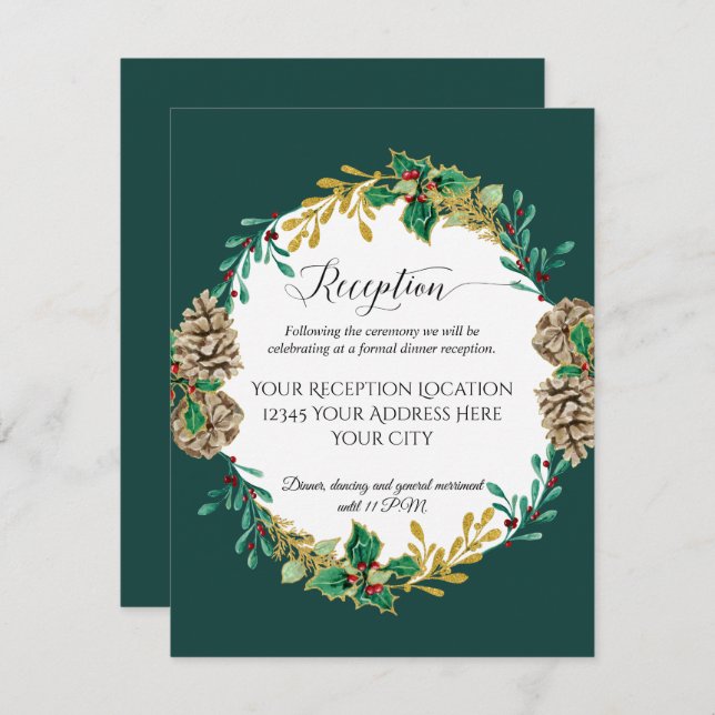 Gold Christmas Forest Foliage Wedding Reception Invitation (Front/Back)
