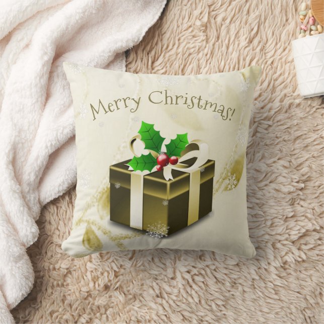 Gold Christmas Gift Throw Pillow (Blanket)