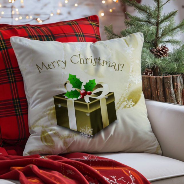 Gold Christmas Gift Throw Pillow (Gold Christmas Gift Throw Pillow)
