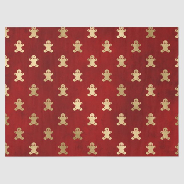 Gold Christmas Gingerbread Man on Red Decoupage Tissue Paper (Front)