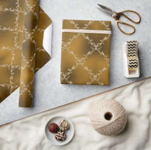Gold Christmas Holiday Metallic Damask Gift Wrapping Paper