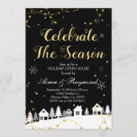 Gold Christmas Holiday open house invitation<br><div class="desc">Celebrate the Season!
Christmas Holiday open house invitation with chalkboard background and gold accent</div>