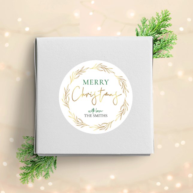 Gold Christmas Label Wreath Family Name (Creator Uploaded)