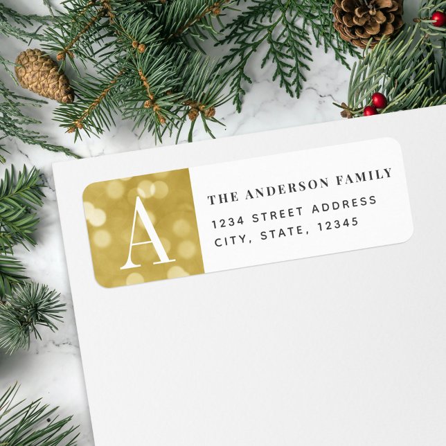 Gold Christmas Lights Holiday Return Address (Creator Uploaded)