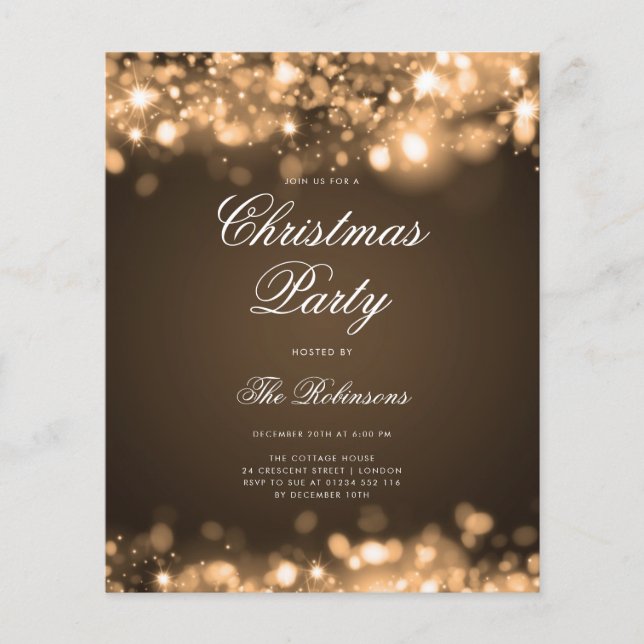 Gold Christmas Lights Invite Program & Menu (Front)