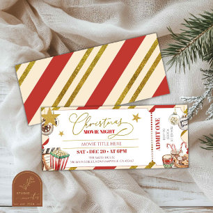 Gold Christmas Movie Night Ticket Invitation