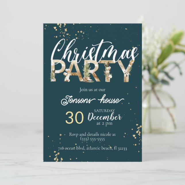 Gold Christmas Night Winter Party Invitation (Standing Front)