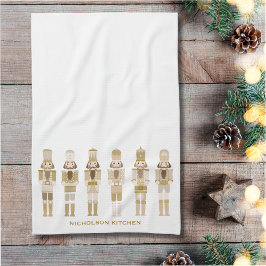 GOLD CHRISTMAS NUTCRACKERS TEA TOWEL