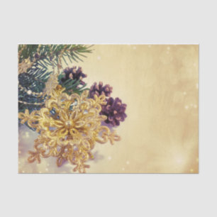 Gold Christmas Ornament and Purple Flowers Tissue Paper