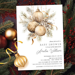 Gold Christmas Ornament Baby Shower Invitation