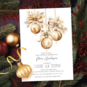 Gold Christmas Ornament Baby Shower Invitation