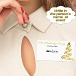 Gold Christmas Ornament Border Sticker Name Tag<br><div class="desc">Help guests remember or learn names at your holiday gathering with custom paper label sticker name tags featuring a gold ribbon Christmas tree along the right border. The shipping label size and design allow room for writing in the attendee's name at the party. A gold maker pen for the written...</div>