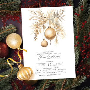 Gold Christmas Ornament Bridal Shower Invitation