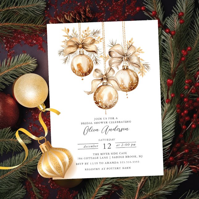 Gold Christmas Ornament Bridal Shower Invitation (Creator Uploaded)