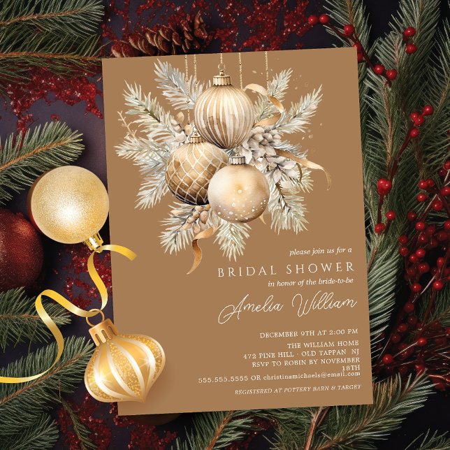 Gold Christmas Ornament Bridal Shower Invitation (Creator Uploaded)