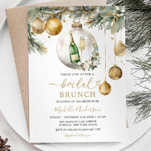 Gold Christmas Ornament Floral Wine Bridal Brunch Invitation