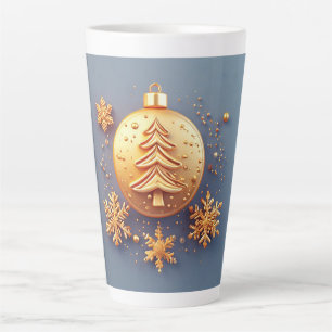 Gold Christmas Ornament with Snowflakes Latte Mug
