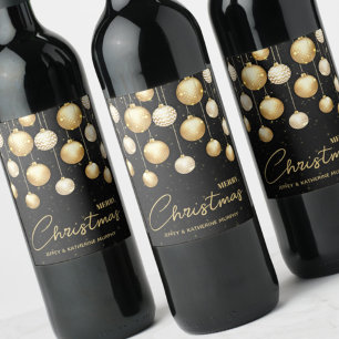 Gold Christmas Ornaments Black Wine Label