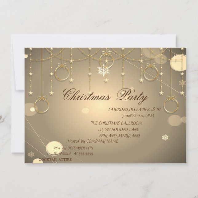 Gold Christmas Ornaments  Christmas Company Party Invitation (Front)