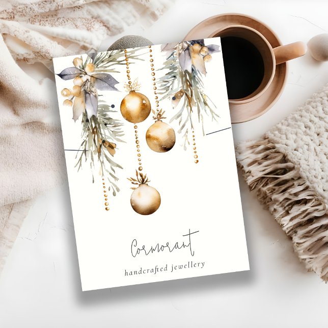 Gold Christmas Ornaments Earring Necklace Holder Business Card (Creator Uploaded)