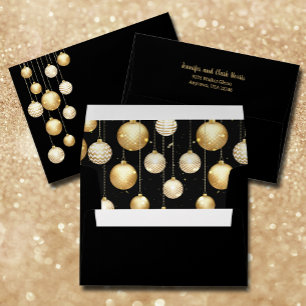 Gold Christmas Ornaments on Black Envelope