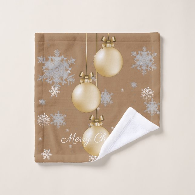 Gold Christmas Ornaments Towel Set (Wash Cloth)