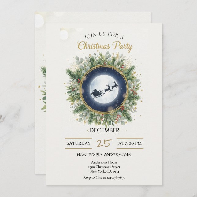 Gold Christmas Party Invitation | Editable Friends (Front/Back)