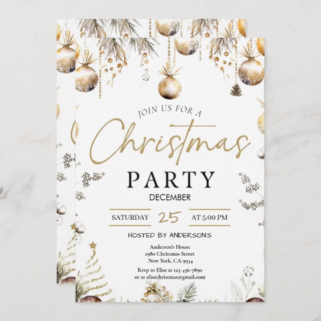Gold Christmas Party Invitation | Editable Friends (Front/Back)