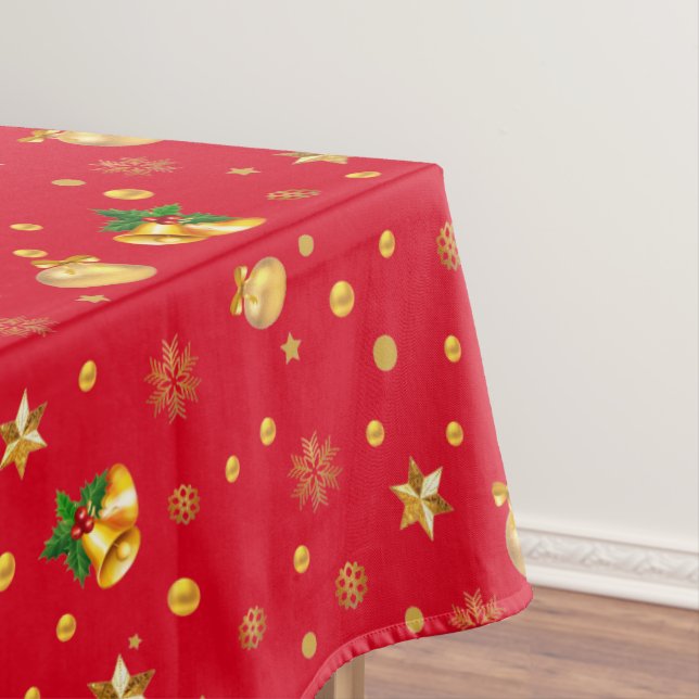 Gold Christmas Pattern on Red Tablecloth (In Situ)