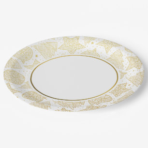 Gold Christmas Pattern Paper Plates