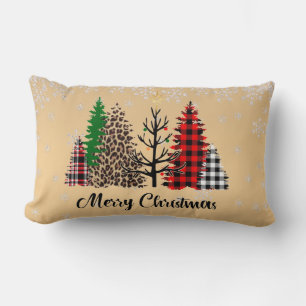 Gold Christmas Patterned Trees Star Lumbar Cushion