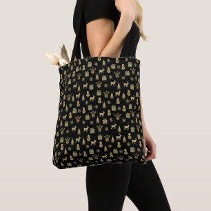 Gold christmas patterns tote bag