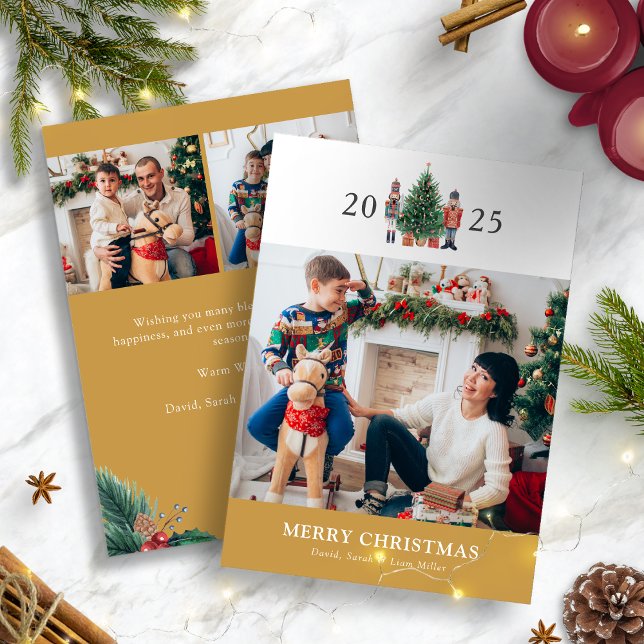 Gold Christmas Photo Collage Holiday Card (Gold Christmas 2025 Nutcracker Photo Collage Holiday Card by Painted Paperie
)