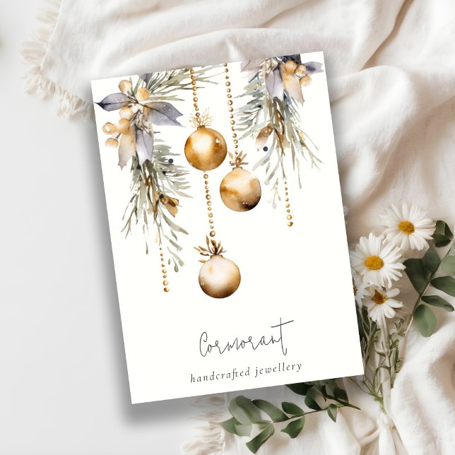 Gold Christmas Pine Ornaments Earring Stud Holder Business Card (Creator Uploaded)