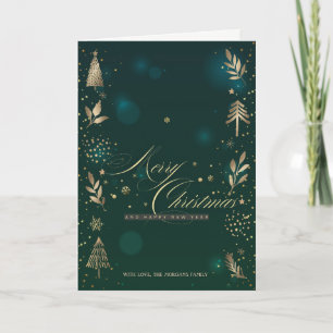 Gold Christmas Pine Tree,Branches Green Holiday Card